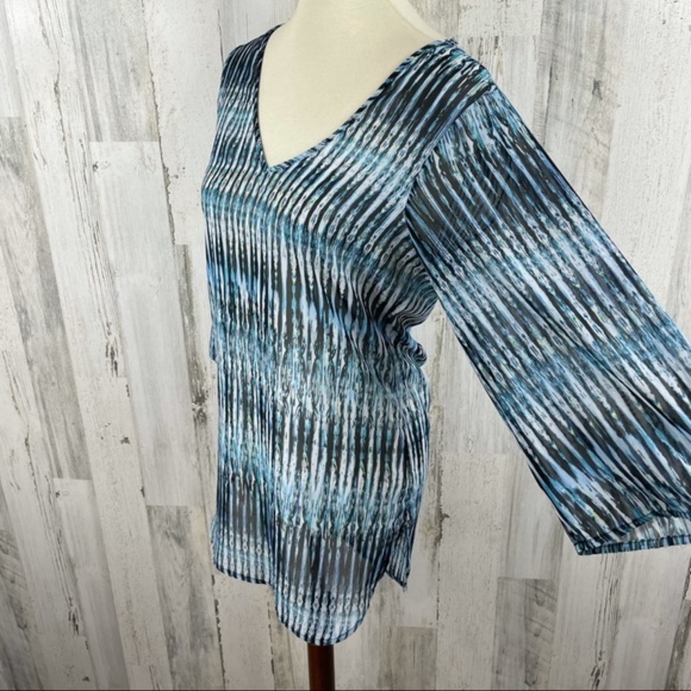 Bar III Women's Blue Abstract Striped Tunic Blouse Size S